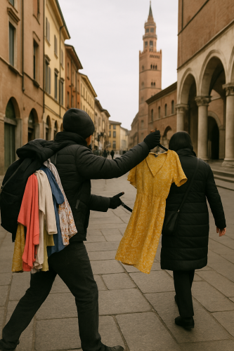 Daspo urbano dal centro storico di Cremona per 31enne che vendeva vestiti per strada con troppa insistenza infastidendo i passanti