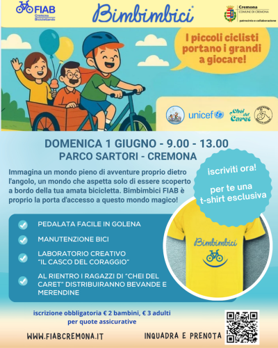 Bimbimbici 2025: domenica 1 giugno al parco Sartori adulti e ragazzi in bici insieme per diffondere la voglia di bicicletta