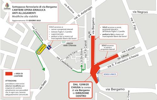 Lavori al sottopasso ferroviario, chiude via Castelleone tra via Sant'Ambrogio e sino all'incrocio di via Bergamo