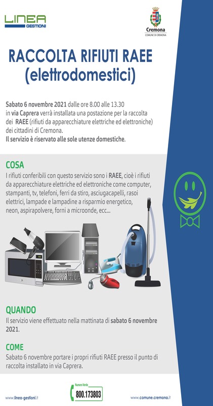 Sabato 6 novembre raccolta dei rifiuti elettrici ed elettronici allo Zaist