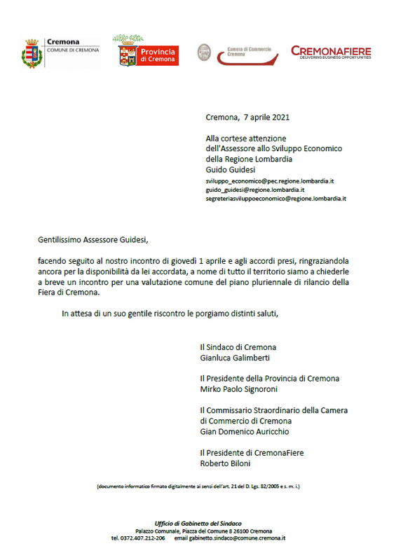 Le autorità di Cremona chiedono un incontro in Regione per parlare della Fiera