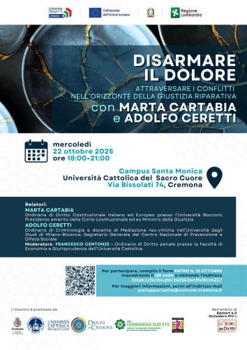 Il 10 ottobre all'Università Cattolica incontro sul tema della giustizia riparativa, ospiti Marta Cartabia e Adolfo Ceretti