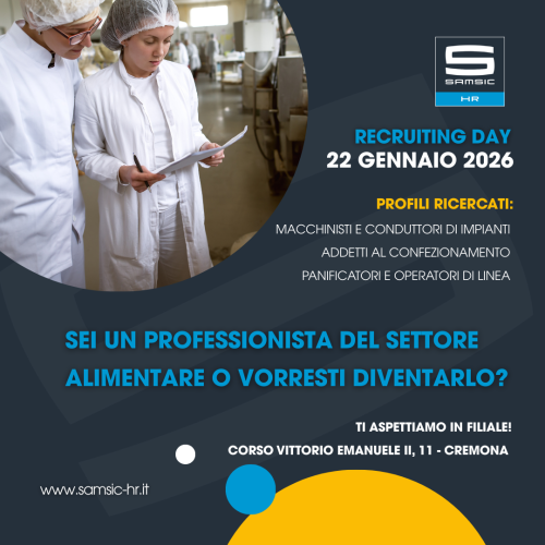 Open Day mensili per chi cerca nuove opportunità professionali: primo appuntamento dedicato al settore alimentare