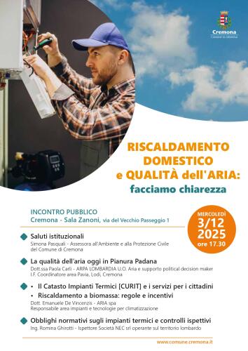 Il 3 dicembre incontro pubblico sul tema riscaldamento domestico e qualità dell'aria