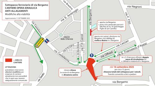Chiusura alla circolazione dal 16 al 30 settembre in via Bergamo: lavori per risolvere il problema allagamenti al sottopasso