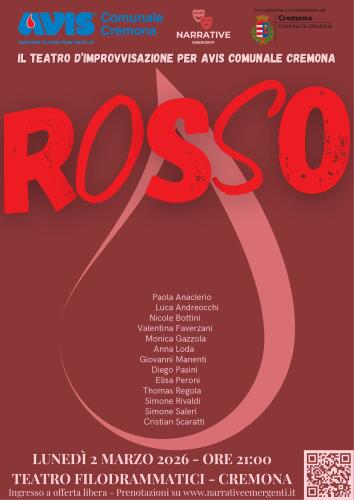 Il teatro di improvvisazione a sostegno di Avis: "Rosso" il 2 marzo al Filo