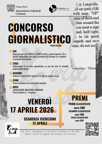 Giovani e giornalismo: al via domani il primo concorso organizzato da Gruppo Giovani Industriali di Cremona e dalla testata online L'Ora Buca