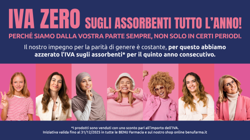 Benu Farmacia conferma per il 2025 l'azzeramento dell'Iva su assorbenti e tamponi acquistati nelle sue farmacie