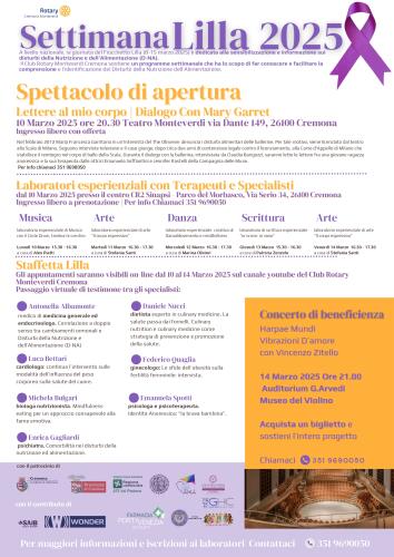 Settimana lilla 2025: Cremona in prima linea nella lotta ai disturbi alimentari col sostegno del Rotary Club Monteverdi