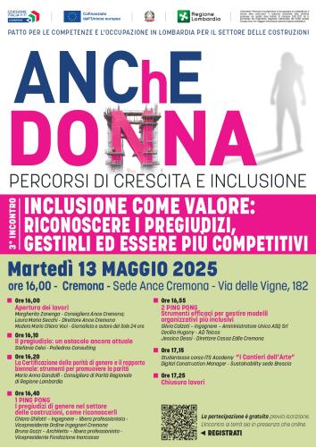 Inclusione, parità di genere e competenza: a Cremona la terza tappa di "ANChE DONNA"