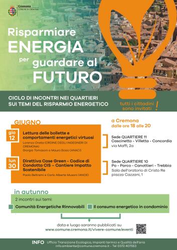 Dal 12 giugno via a "Risparmiare energia per guardare al futuro", incontri per imparare come gestire meglio l'energia