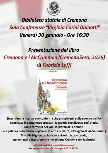 Cremona e il legame con la genesi della cornamusa: libro di Fabrizio Loffi "Cremona e i McCrimmon"