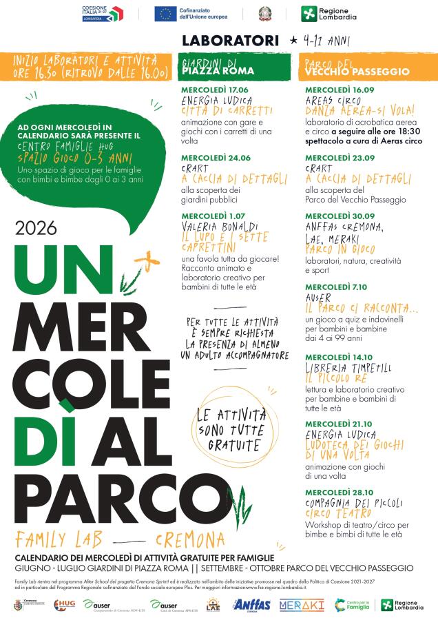 Al via "un mercoledì al Parco Family Lab": giochi, laboratori, occasioni di incontro per famiglie