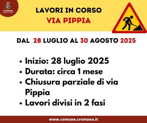 Lavori in via Pippia: programma e cambiamenti alla circolazione
